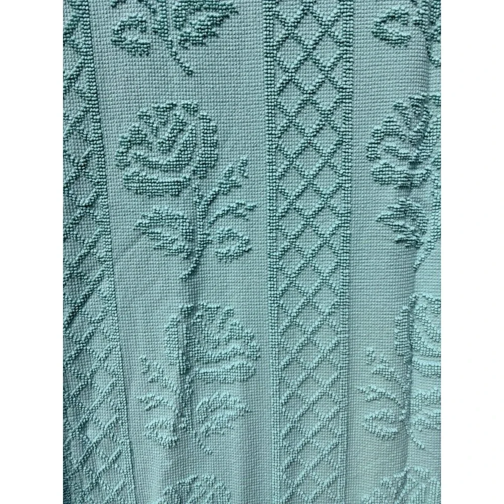 Vtg Hobnail Rose Chenille Curtains Drapes Light Aqua Blue Cottage Grannycore
